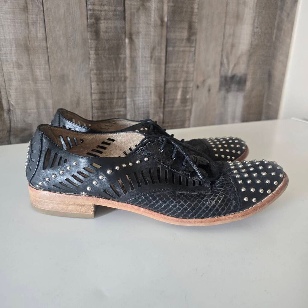 Sam Edelman Jayden Oxford Shoes Genuine Leather Black Silver Studded 7.5
